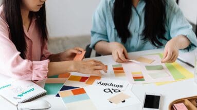 Women looking at samples
