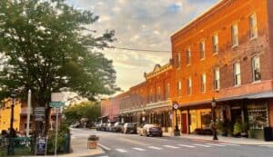 A row of small town shops